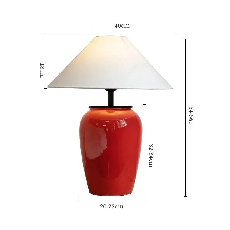Sculptural red ceramic base table lamp