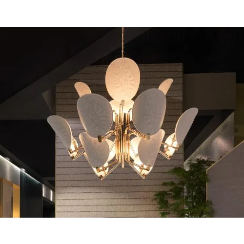 Glass and Brass Chandelier for Dining Room or Foyer | Wave Textured Ovals 45 51 Inch Two Sizes Casalola Lights Luxury