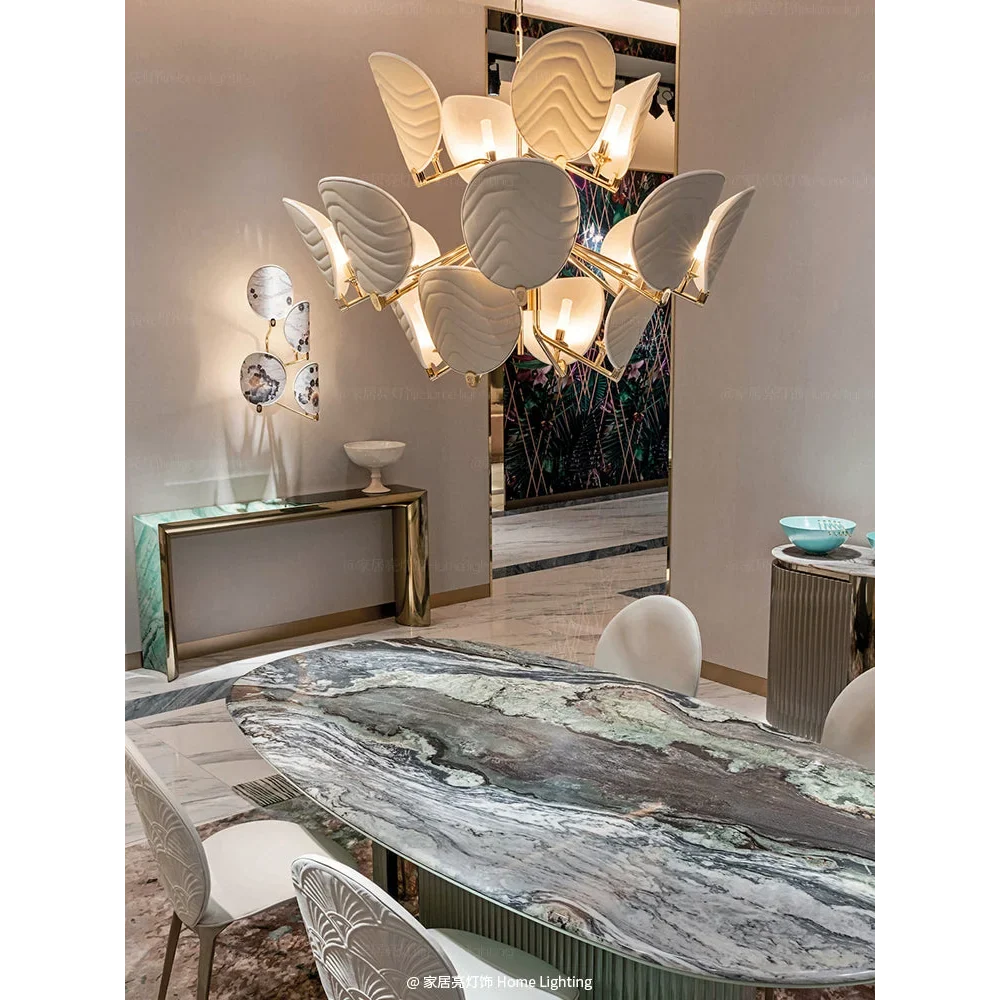 Glass and Brass Chandelier for Dining Room or Foyer | Wave Textured Ovals 45 51 Inch Two Sizes Casalola Lights Luxury