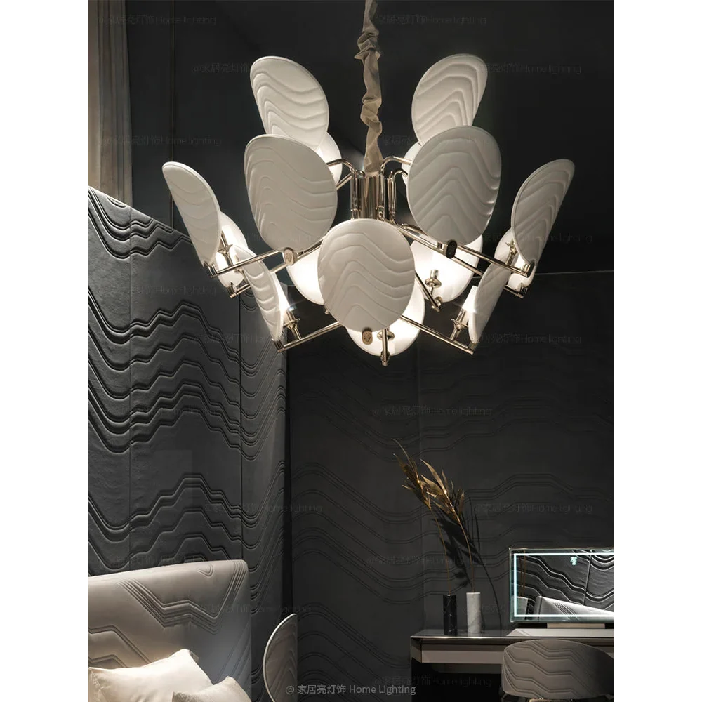 Glass and Brass Chandelier for Dining Room or Foyer | Wave Textured Ovals 45 51 Inch Two Sizes Casalola Lights Luxury