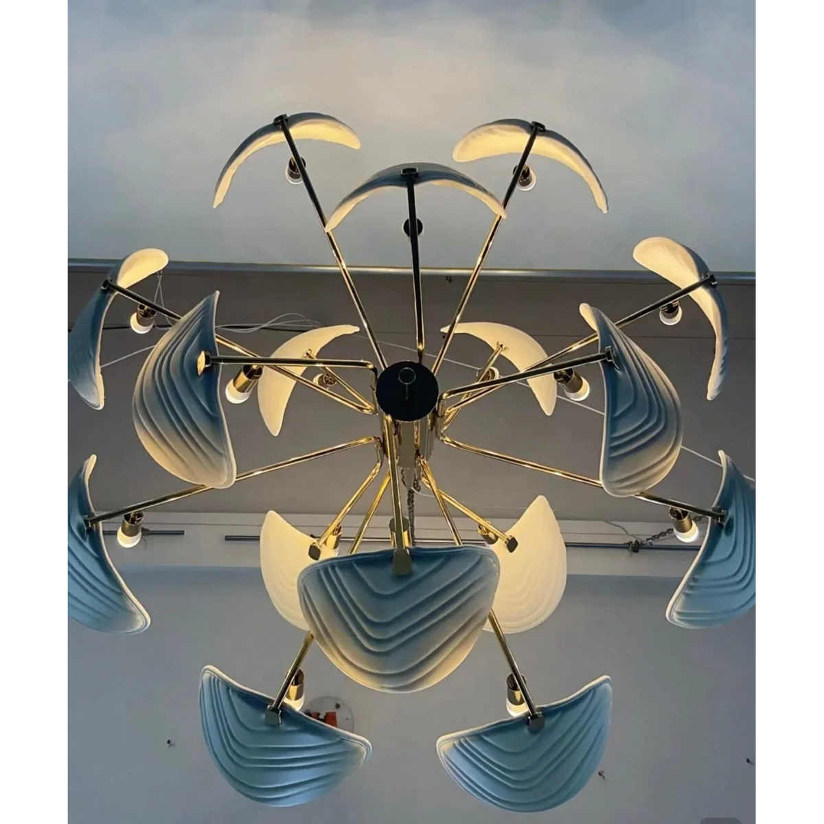 Glass and Brass Chandelier for Dining Room or Foyer | Wave Textured Ovals 45 51 Inch Two Sizes Casalola Lights Luxury