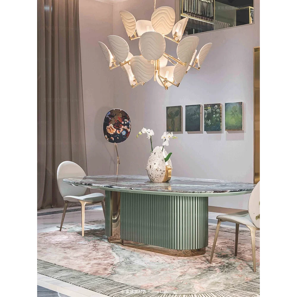Glass and Brass Chandelier for Dining Room or Foyer | Wave Textured Ovals 45 51 Inch Two Sizes Casalola Lights Luxury