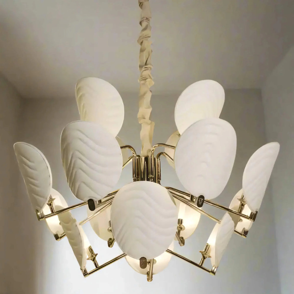 Glass and Brass Chandelier for Dining Room or Foyer | Wave Textured Ovals 45 51 Inch Two Sizes Casalola Lights Luxury
