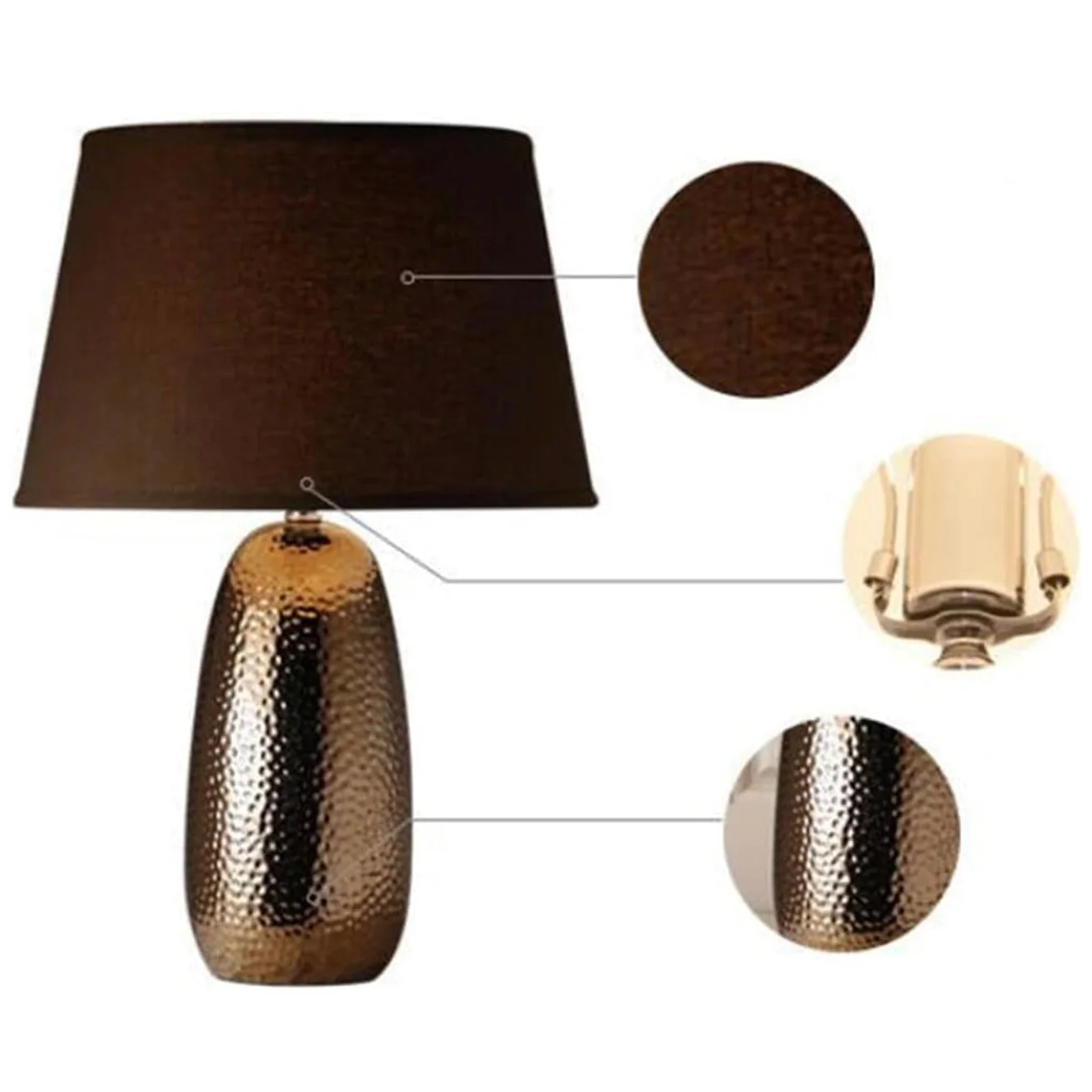 Ceramic Table Lamp | Metal Glazed Brown | Hollywood Regency | Art Deco Lighting