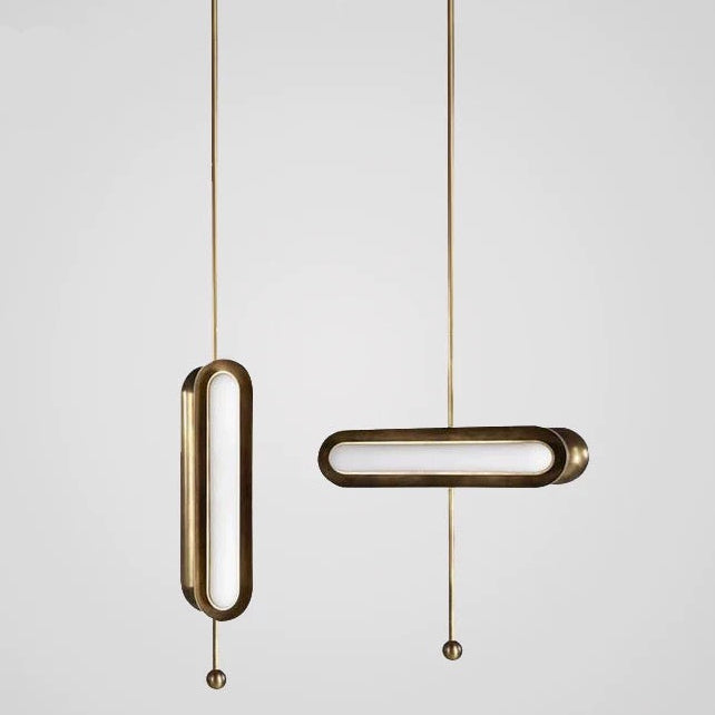 Solid Copper Pill Pendant | Vertical or Horizontal Orientation | 42cm Mid-century Modern | Opal Glass | Casalola Lights