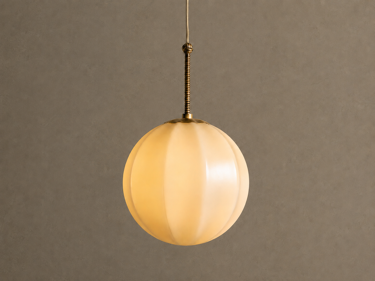 Glass Globe Pendant Light for Kitchen Island | 12 Inch Ribbed Cream Opal Solid Brass Art Deco Casalolalights Luxury