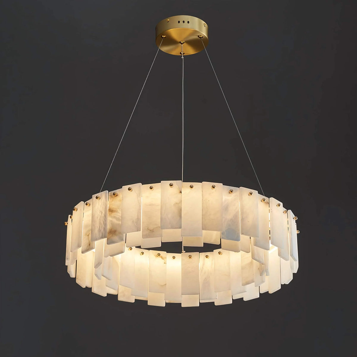 Round Alabaster & Brass Ring Chandelier | 45cm to 100cm Stone-panel Halo Modern Minimalist Casalolalights Luxury Lamps