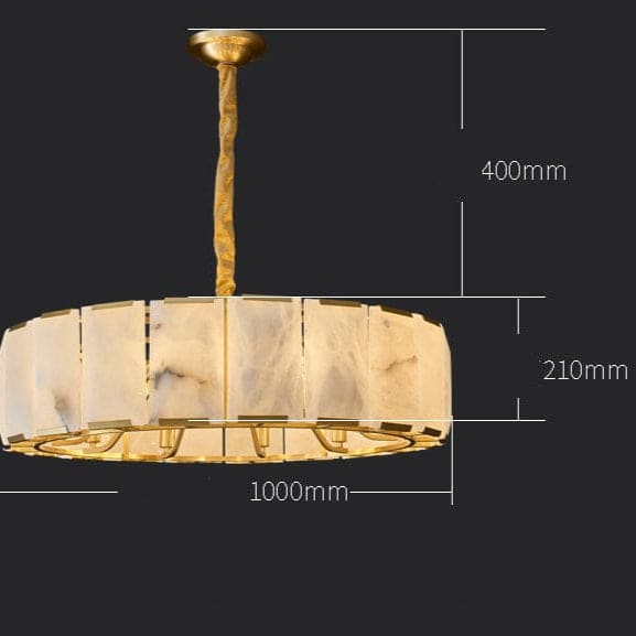 Round Alabaster Halo Chandelier | Brass Modern Entryway Light - Chandeliers