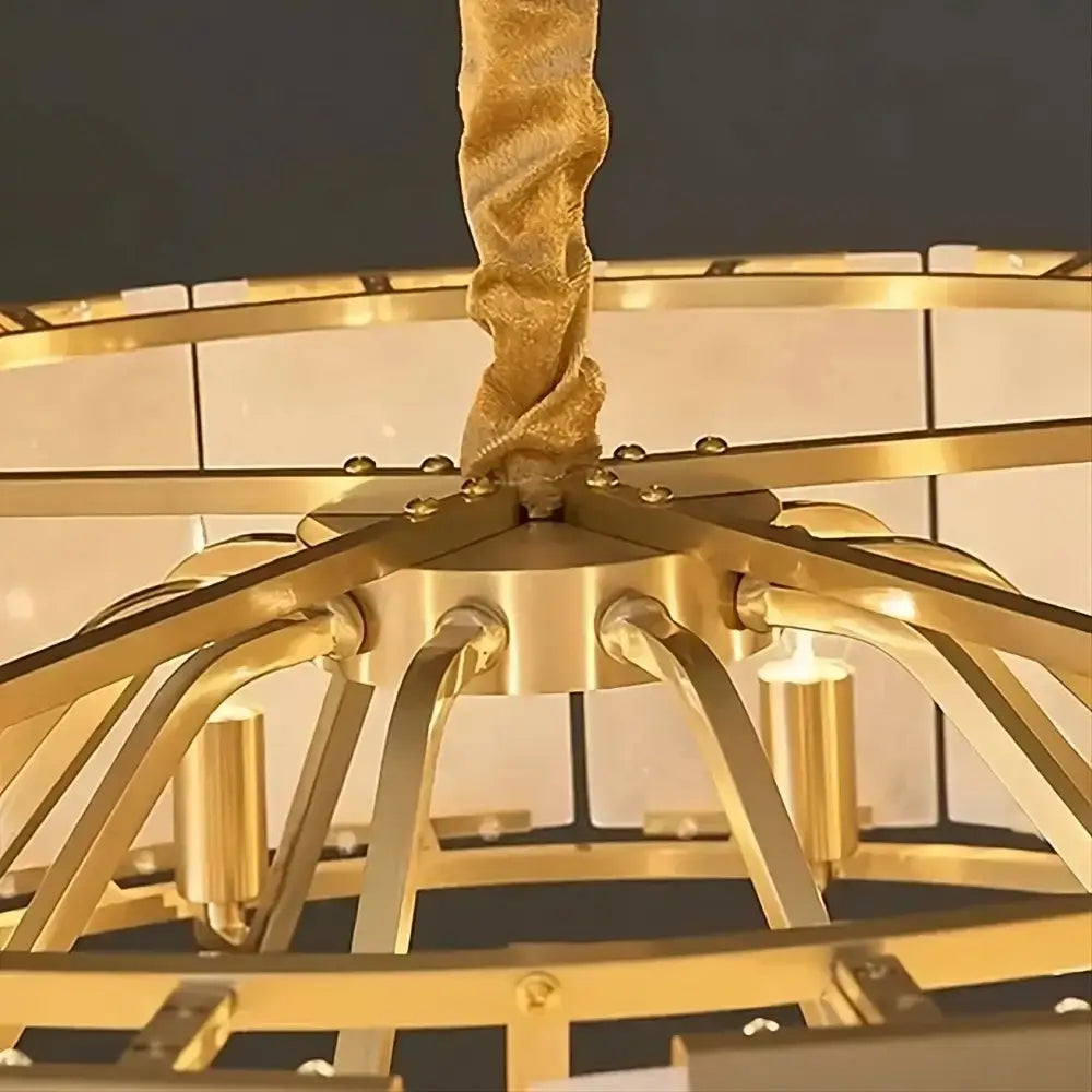 Round Alabaster Halo Chandelier | Brass Modern Entryway Light - Chandeliers