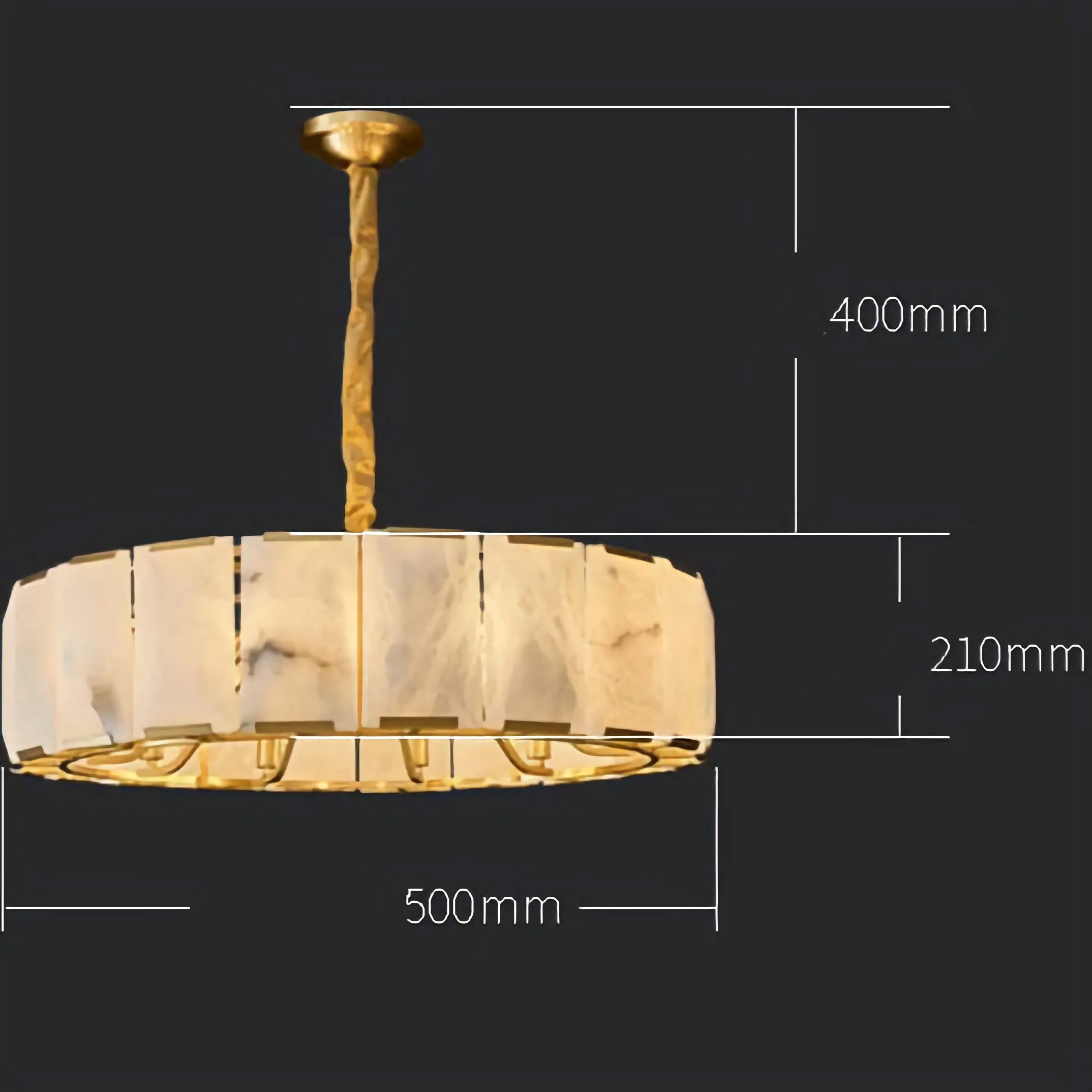 Round Alabaster Halo Chandelier | Drum | Sculptural Lighting for Dining Room or Hospitality