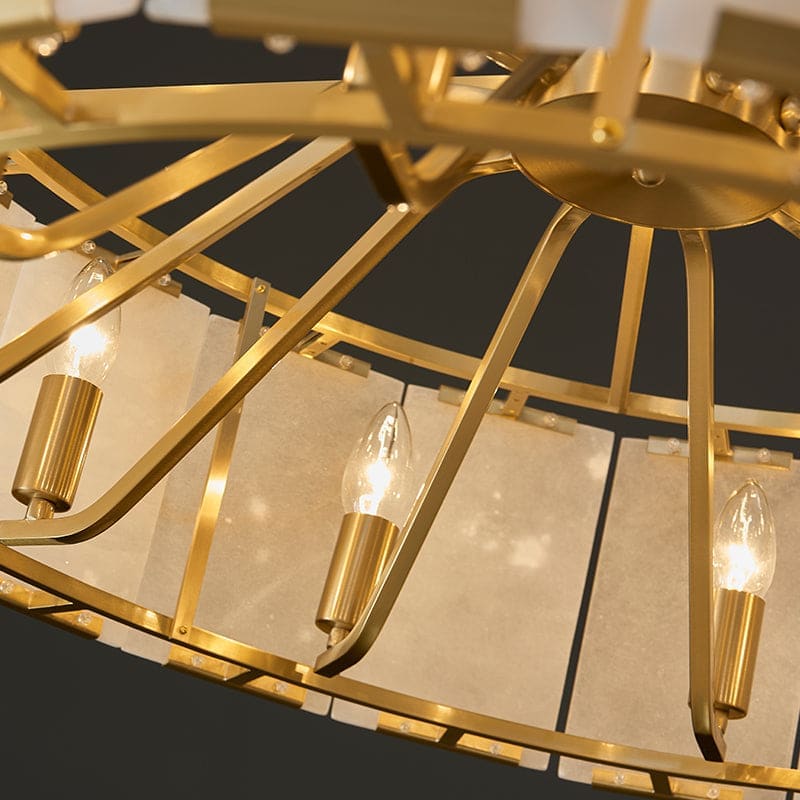 Round Alabaster Halo Chandelier | Brass Modern Entryway Light - Chandeliers