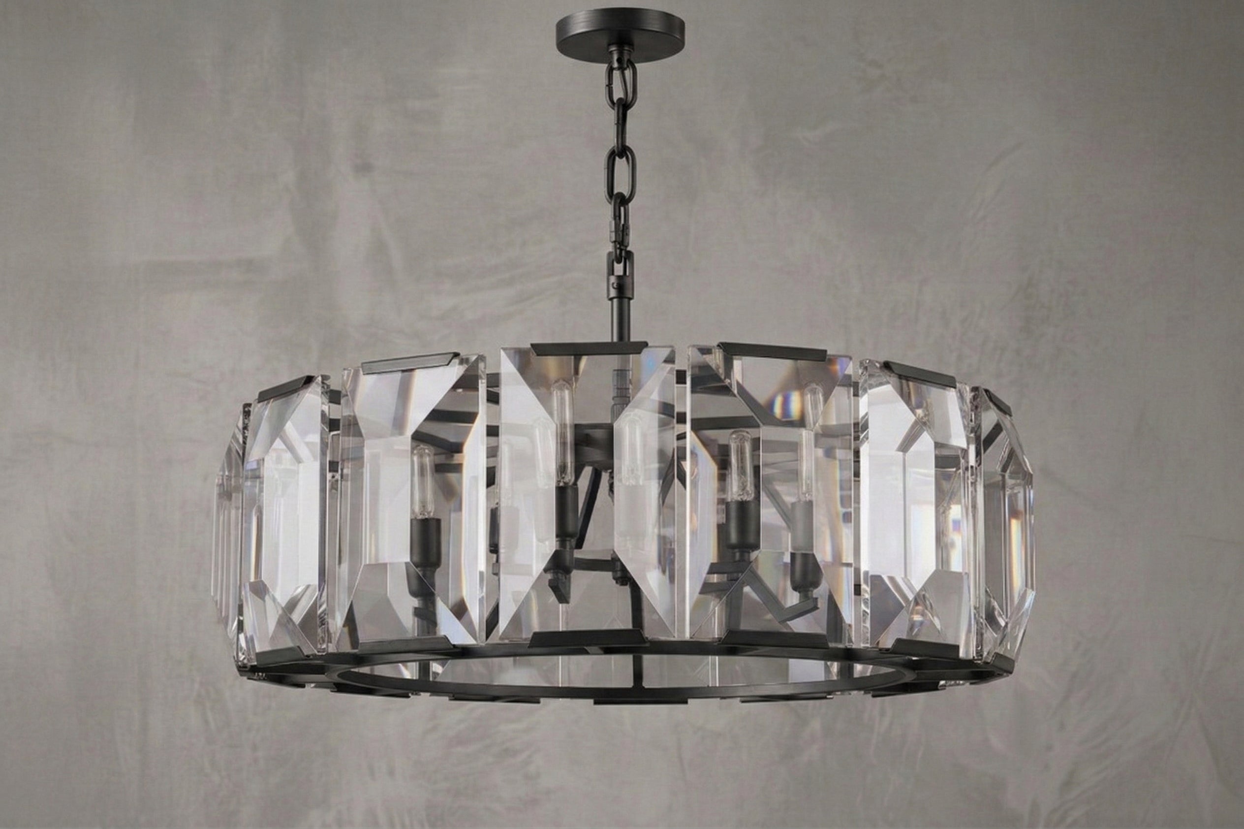 Solid Brass and Crystal Drum Chandelier | Mid-century Modern Luxury | 36-inch Diameter | Casalola Lights Casalolalights