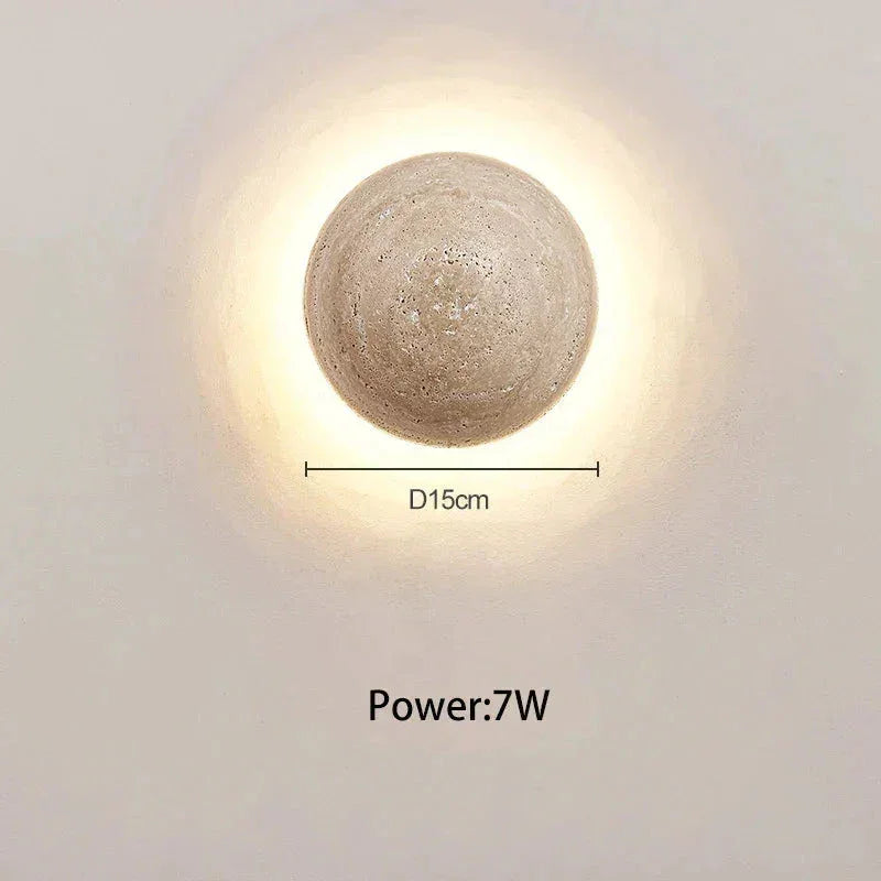 Decorative Wall Sconces with Pull Chain - Japandi Lamps - Round - Natural Marble