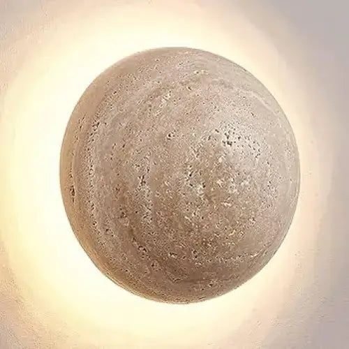 Decorative Wall Sconces with Pull Chain - Japandi Lamps - Round - Natural Marble