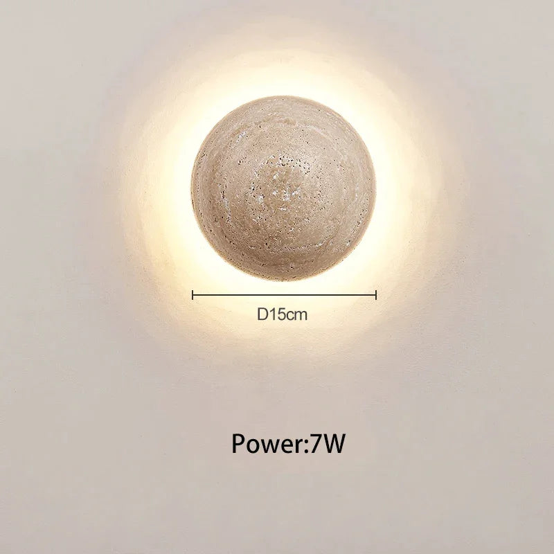 Natural Stone Wall Sconce 15cm | Round Sphere Led Light Japandi Minimalist Hallway Living & Bedroom Casalola Lights