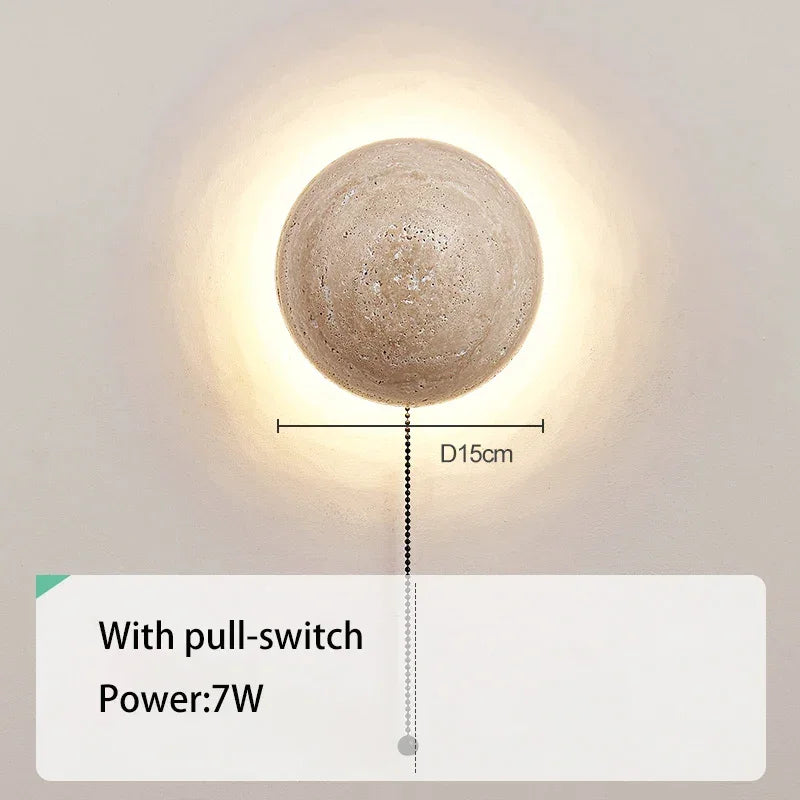 Natural Stone Wall Sconce 15cm | Round Sphere Led Light Japandi Minimalist Hallway Living & Bedroom Casalola Lights