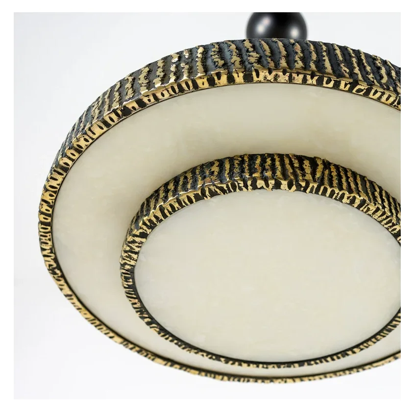 Round Alabaster & Brass Tiered Chandelier | Two-tier Stone Discs 89cm Wabi-sabi Modern Entry Casalolalights Luxury