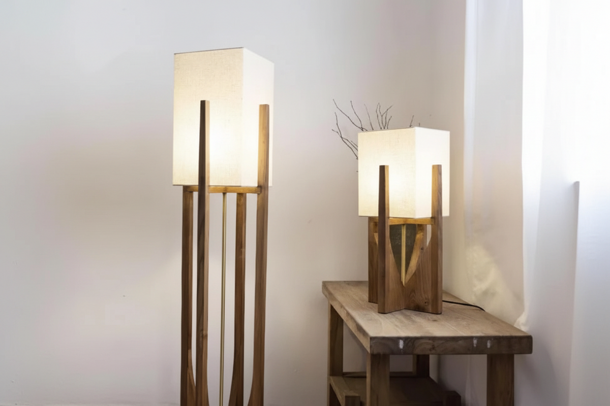 Wood Floor Lamp Parchment Shade | 52 to 145cm Walnut or Ash E26/e27 Dimmable Option Japandi Casalola Lights Luxury
