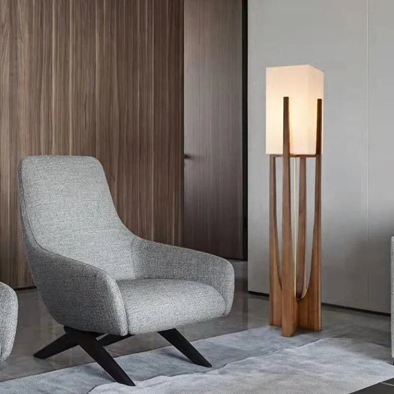 Wood Floor Lamp Parchment Shade | 52 to 145cm Walnut or Ash E26/e27 Dimmable Option Japandi Casalola Lights Luxury