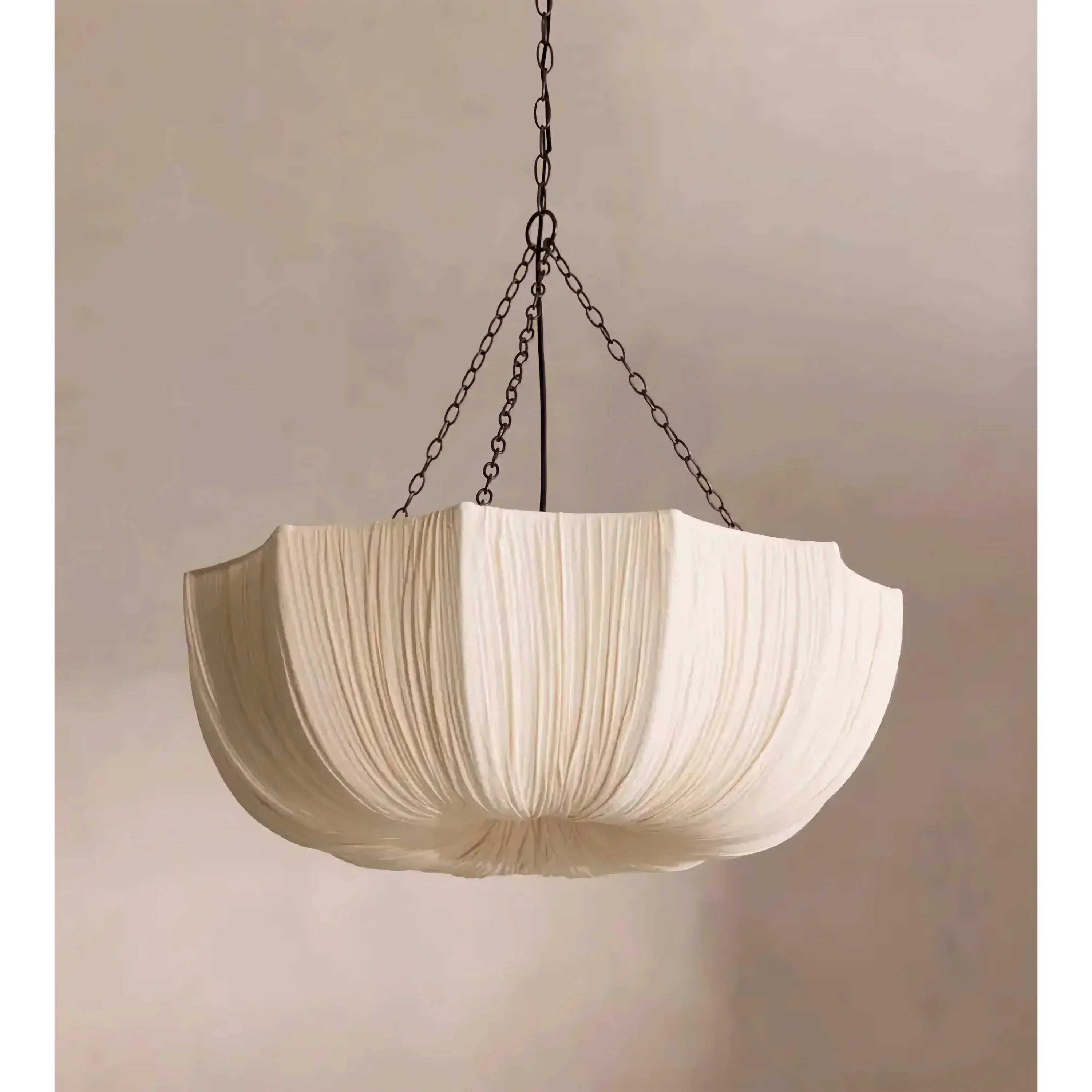 Pleated Linen Wabi-sabi Bowl Chandelier | Organic Modern Pendant Lighting for Dining Room Ceiling Statement Fixture