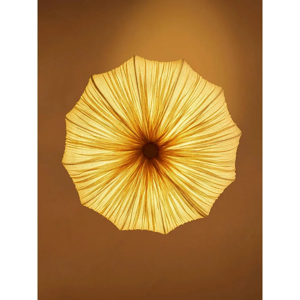 Pleated Linen Wabi-sabi Bowl Chandelier | Organic Modern Pendant Lighting for Dining Room Ceiling Statement Fixture