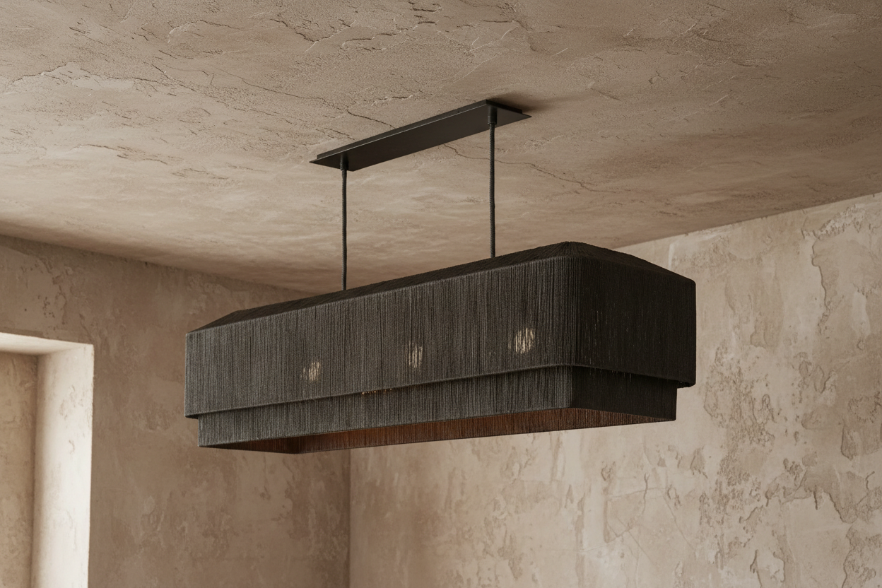 Linear Rattan Chandelier | Japandi & Wabi-sabi Dining Light | Hand-woven Black | Solid Brass Canopy | Casalola