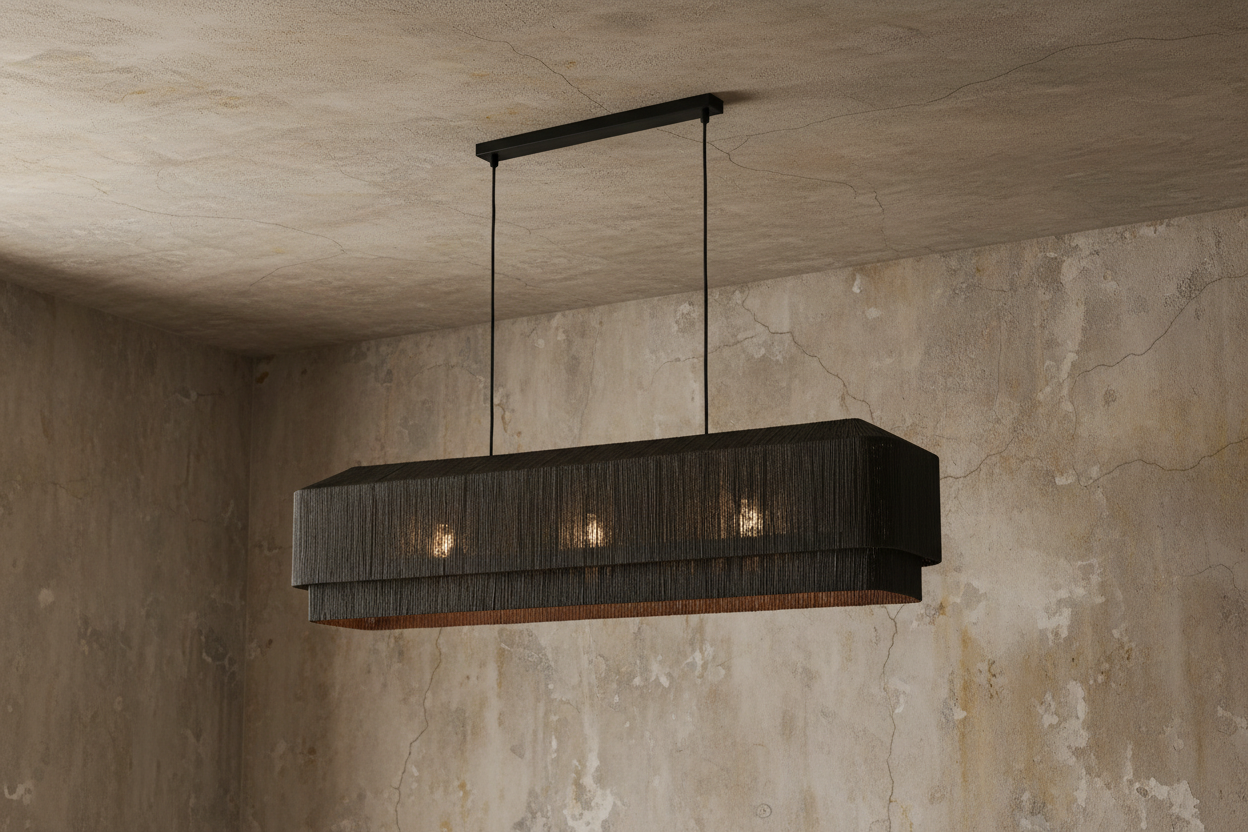 Linear Rattan Chandelier | Japandi & Wabi-sabi Dining Light | Hand-woven Black | Solid Brass Canopy | Casalola
