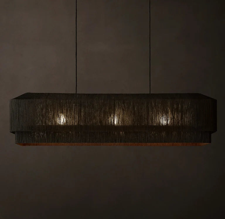 Linear Rattan Chandelier | Japandi & Wabi-sabi Dining Light | Hand-woven Black | Solid Brass Canopy | Casalola