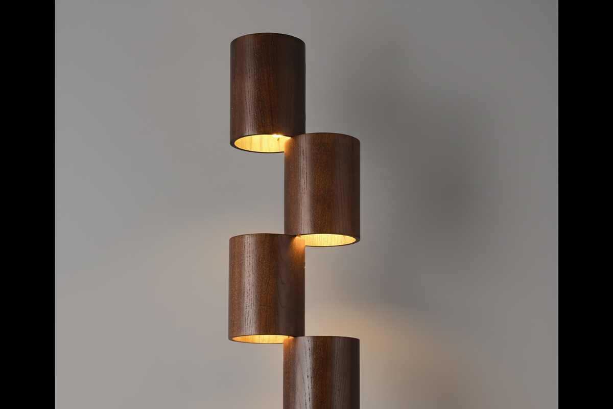 Solid Wood Floor Lamp Ash or Walnut | Tall Corner Light 8-light Japandi Dimmable Option Warm Glow Casalola Lights