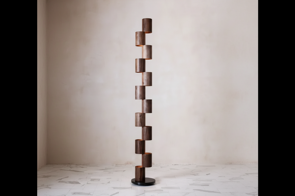 Solid Wood Floor Lamp Ash or Walnut | Tall Corner Light 8-light Japandi Dimmable Option Warm Glow Casalola Lights