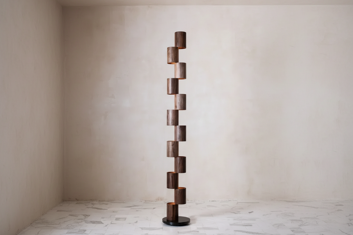 Solid Wood Floor Lamp Ash or Walnut | Tall Corner Light 8-light Japandi Dimmable Option Warm Glow Casalola Lights