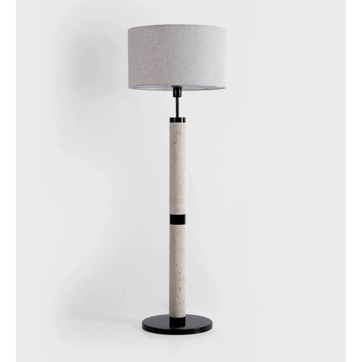 Travertine Column Floor Lamp | Minimalist Linen Shade Light
