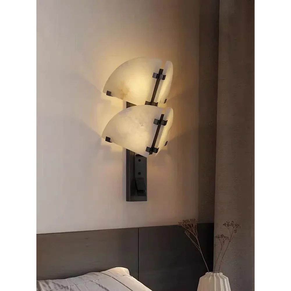 Alabaster Wall Sconce | Sculptural Hand-cut Stone & Dark-metal Single or Double Hallway Casalolalights Luxury Lamps