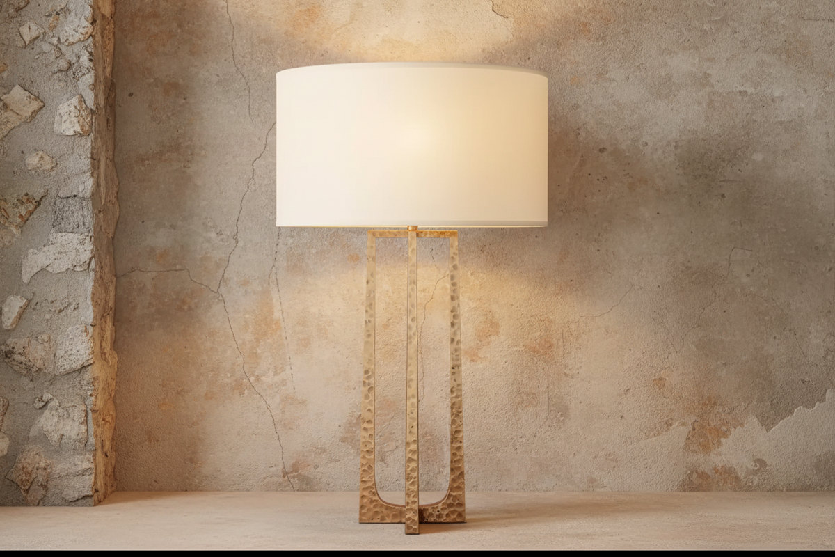 Hammered Copper Table Lamp | Tall Sculptural Split-frame 50cm Wabi-sabi Bedside & Console Casalola Lights Luxury Lamps