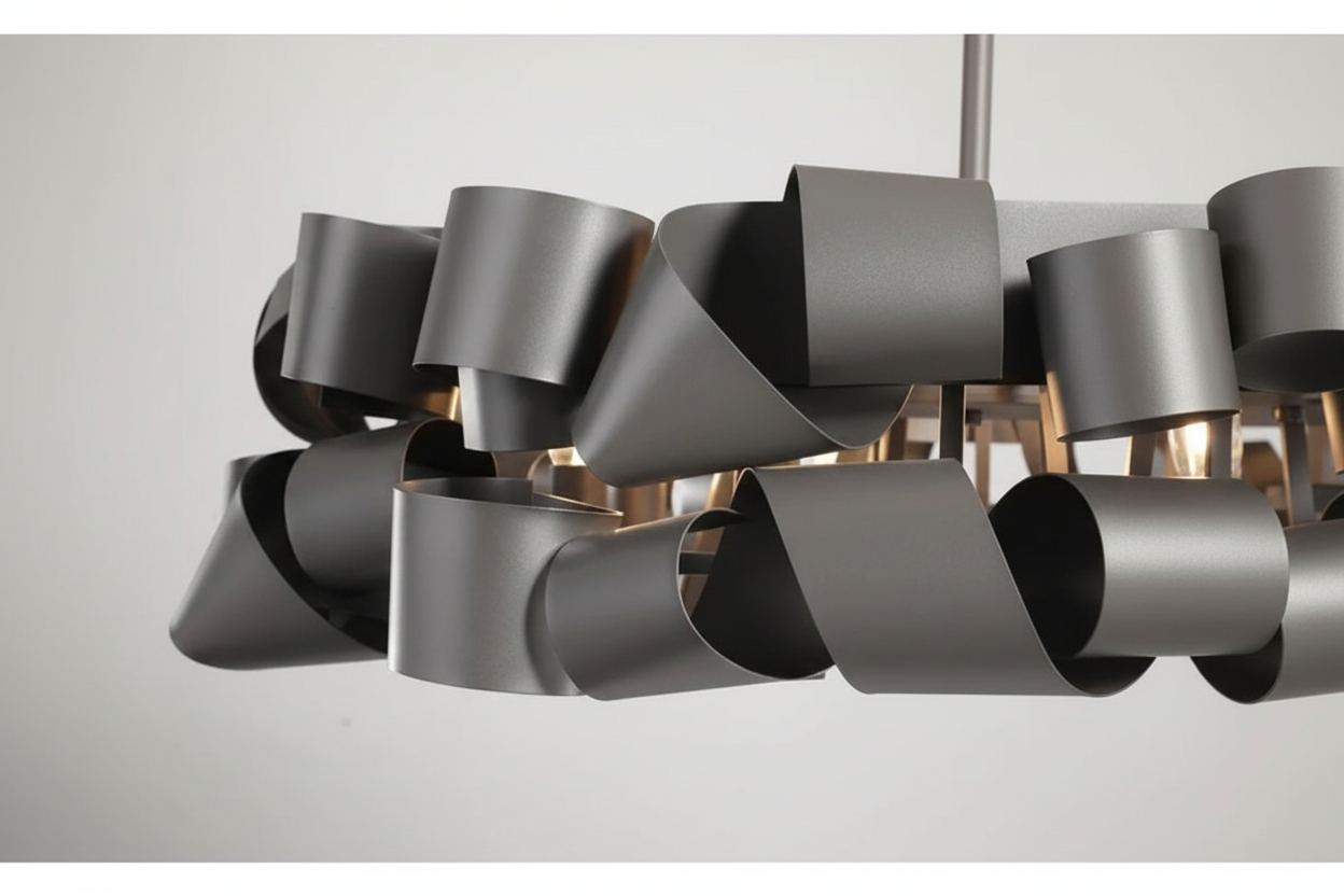 Sculptural Ribbon Chandelier 60-80cm | Hand-formed Iron Statement Light Grey or Gold Dining & Living Casalolalights