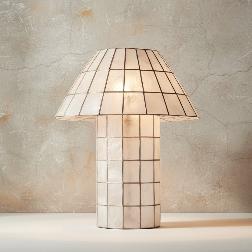 Capiz Shell Table Lamp for Bedside and Console | Bronze Grid Mushroom Form Art Deco 42 Cm Casalola Lights Luxury Lamps