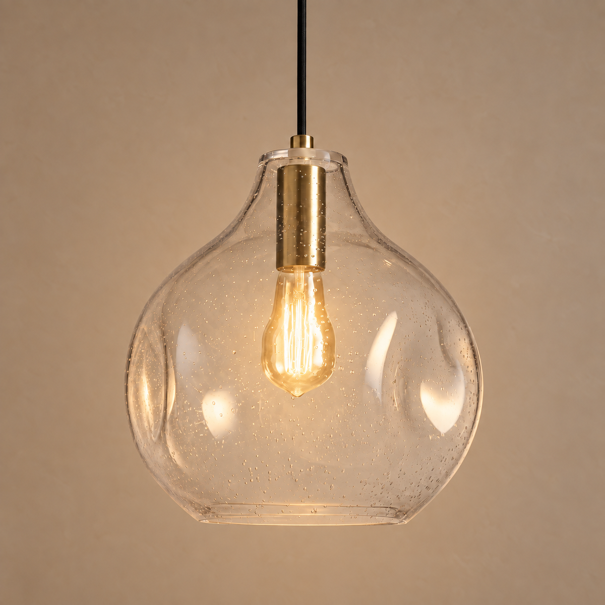 Seeded Glass Globe Pendant Brass | Air Bubbles Held in the Wall Bulb is Part of Design Casalola Lights Luxury Lamps