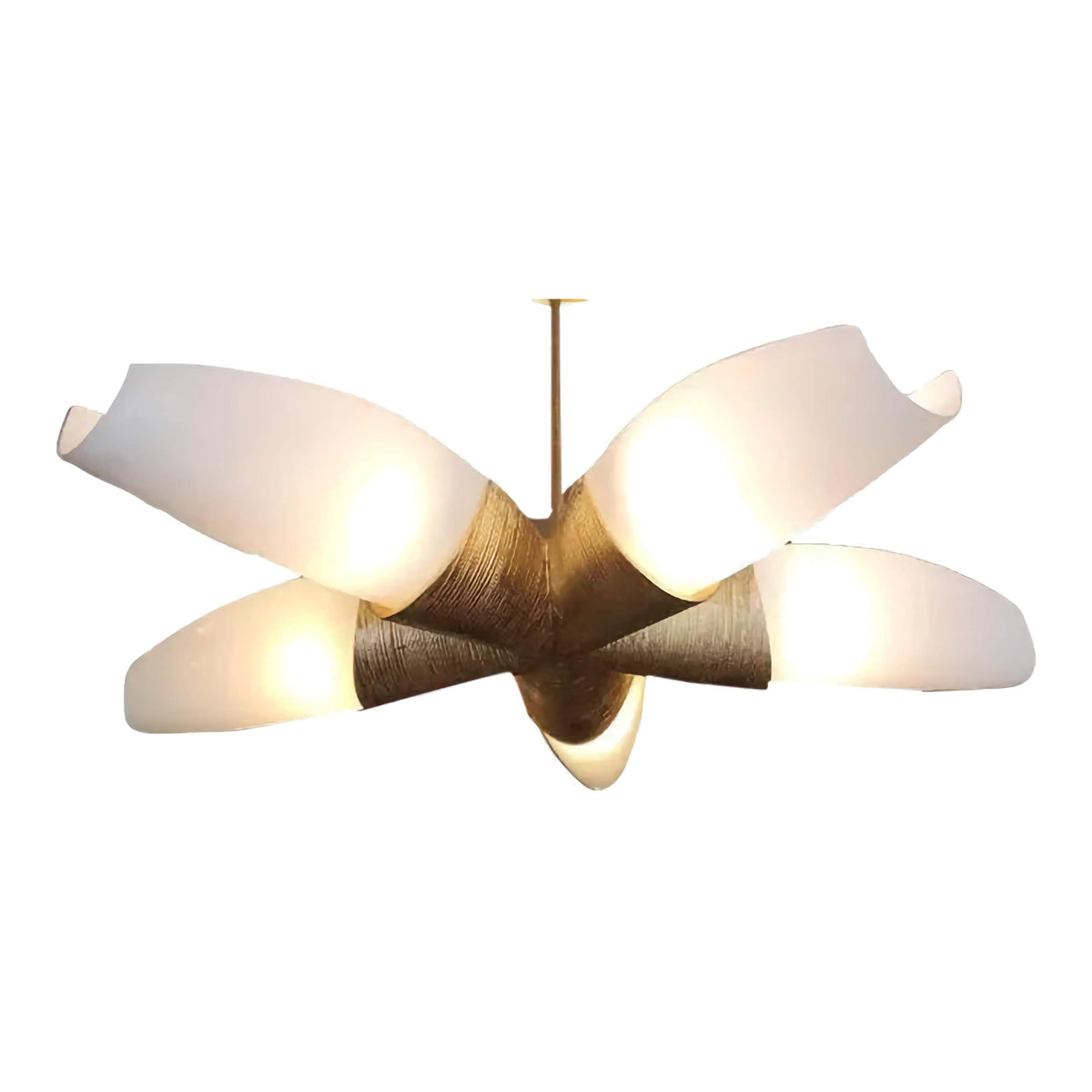 Brass Semi Flush Chandelier for Dining Room or Entry | Frosted Glass 33 Inch 5 Lights Low Ceilings Casalola Luxury