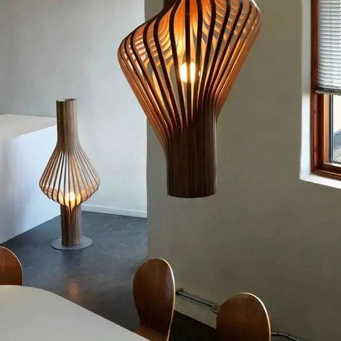 Curved Wood Pendant Lamp | Japandi Kitchen Island Light - Lamps