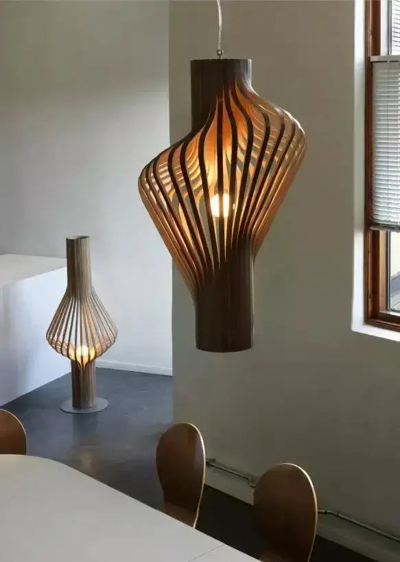 Curved Wood Pendant Lamp | Japandi Kitchen Island Light - Lamps