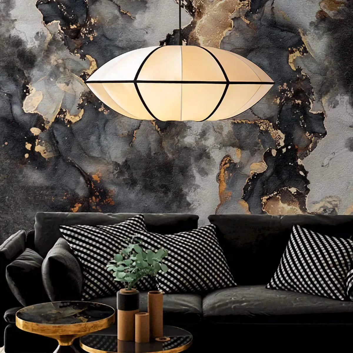 Silk Lantern Pendant Light for Dining Table or Kitchen Island | Iron Frame 15.7 19.7 23.6 Inch Wide Casalola Lights