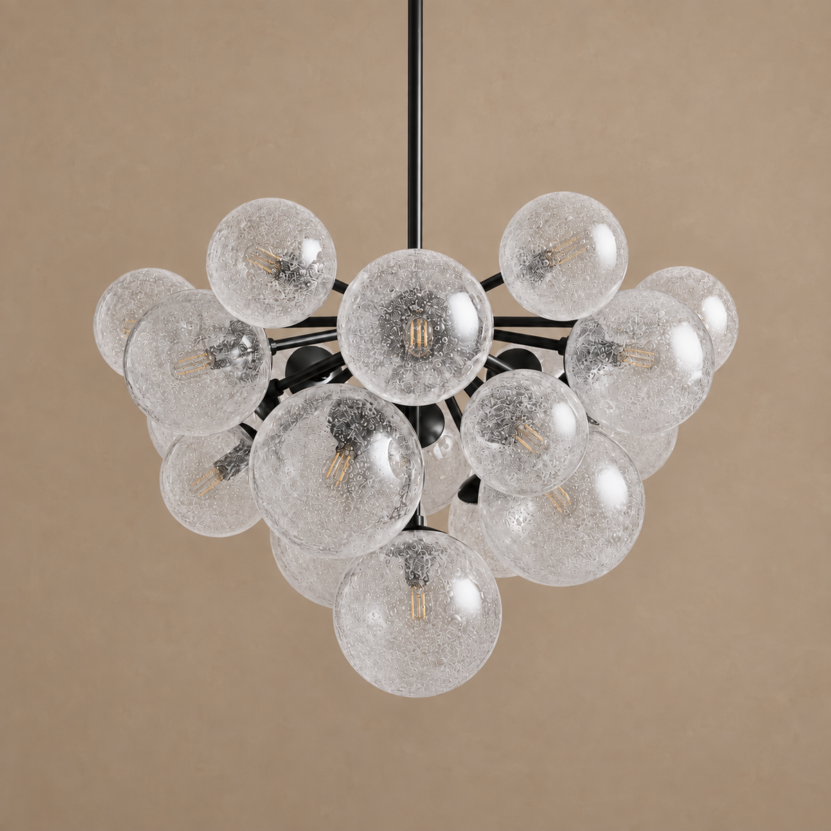 Seeded Glass Bubble Chandelier Black Steel 19 Light | Custom Stem Length Sloped Ceiling Adapter Casalola Lights Luxury