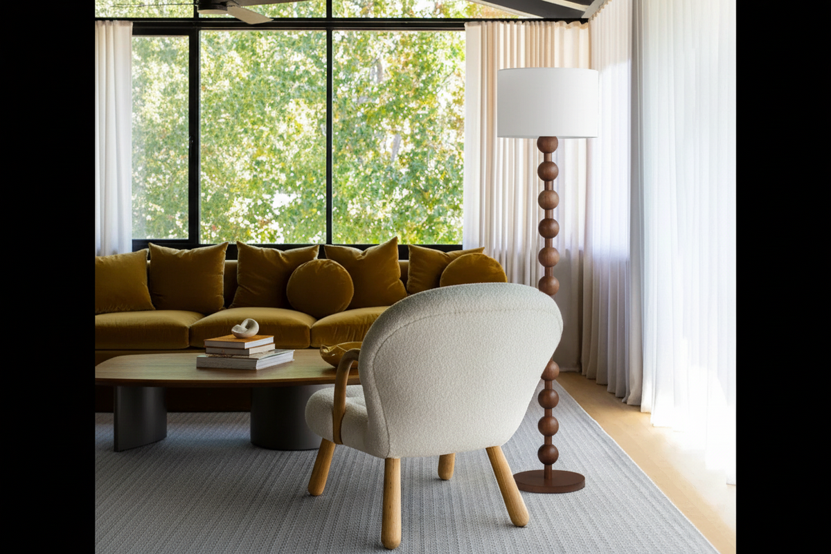 Wood & Linen Floor or Table Lamp | Touch Switch 160cm 70cm Walnut Log Dimmable Option Casalola Lights Luxury Lamps