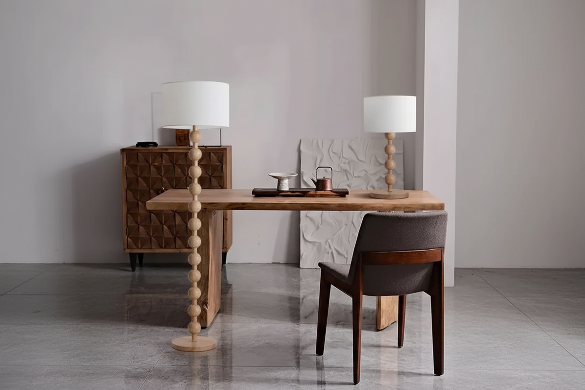 Wood & Linen Floor or Table Lamp | Touch Switch 160cm 70cm Walnut Log Dimmable Option Casalola Lights Luxury Lamps