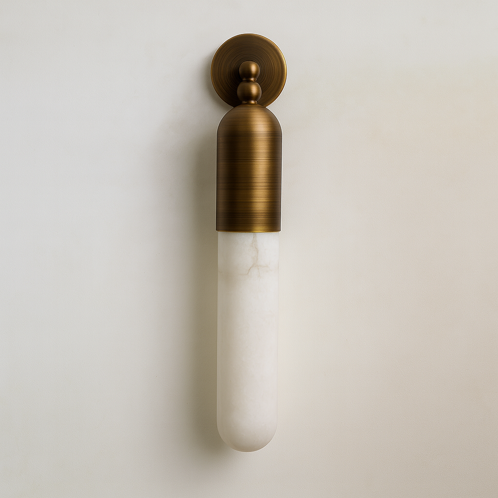 Alabaster Tube Wall Sconce – Slim 28 Cm Brass Light with Warm Led for Bedroom Hallway or Vanity Casalolalights Luxury