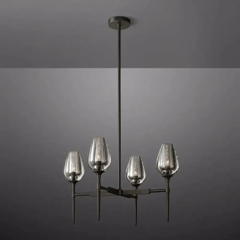 Smoked Glass Candle Chandelier | Modern Brass Fixture for Dining Room - Chandeliers