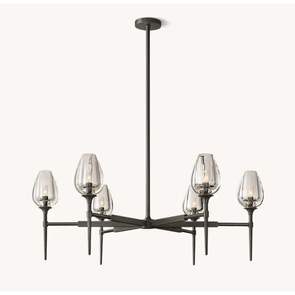 Smoked Glass Candle Chandelier | Modern Brass Fixture for Dining Room - Chandeliers
