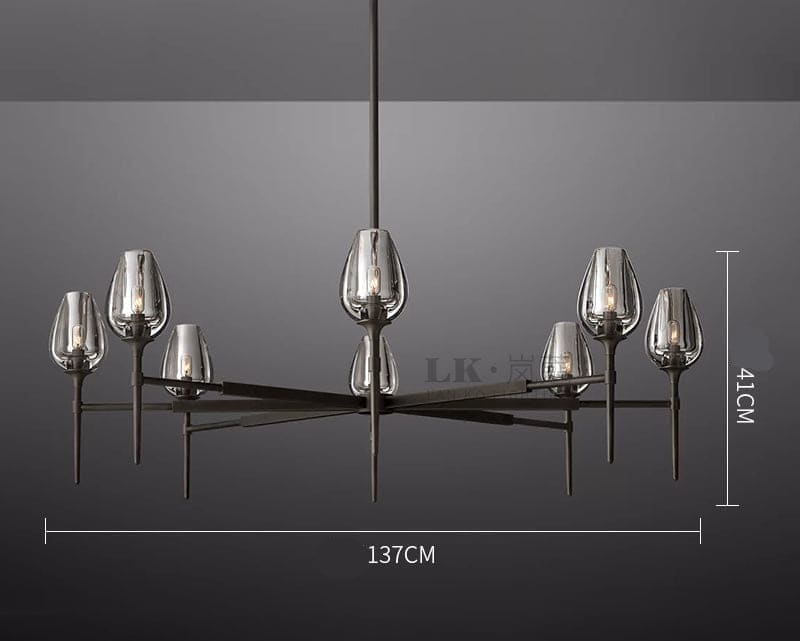 Smoked Glass Candle Chandelier | Modern Brass Fixture for Dining Room - Chandeliers
