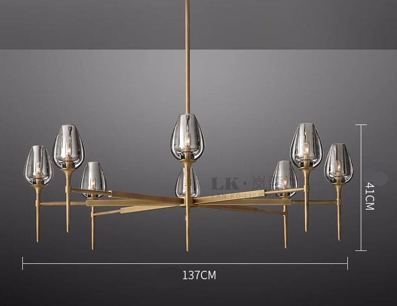 Smoked Glass Candle Chandelier | Modern Brass Fixture for Dining Room - Chandeliers