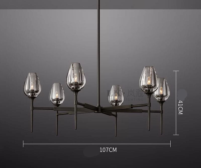 Smoked Glass Candle Chandelier | Modern Brass Fixture for Dining Room - Chandeliers